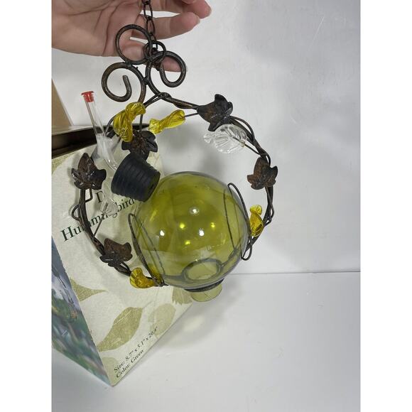 Expressive Garden Green Globe Deluxe‎ Hummingbird Feeder Hand Blown Glass Leaves - Picture 3 of 8